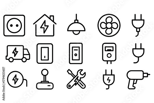 Simple electric icons set for household and maintenance use