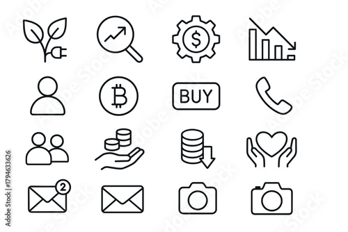 Minimalist line icons for finance and communication