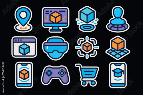 Augmented reality icons set for digital interfaces and gaming concepts
