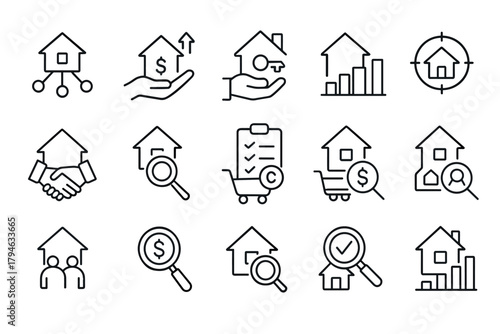 Real estate line icons set for mortgage and property investment concepts