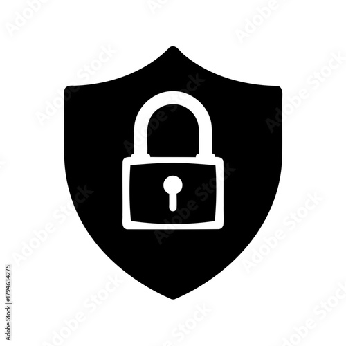 Security and data protection shield icon with a closed padlock image