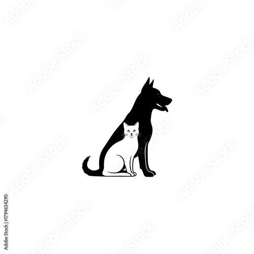 Dog and cat silhouette symbolic representation of friendship and companionship