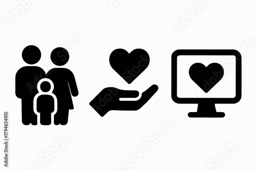 Minimalist family and technology icons with heart symbol