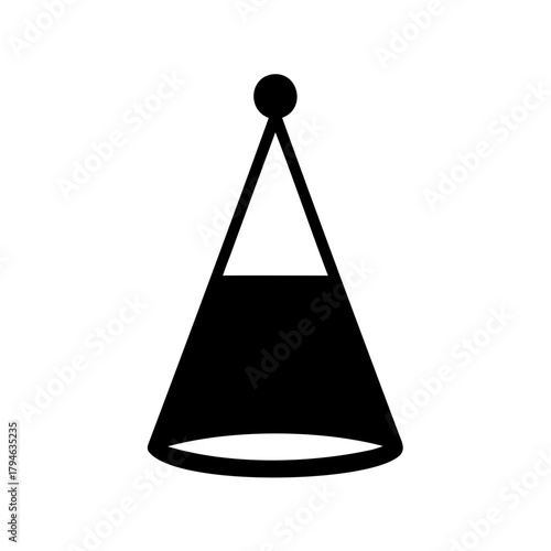 Simple line art icon of a party hat or dunce cap design