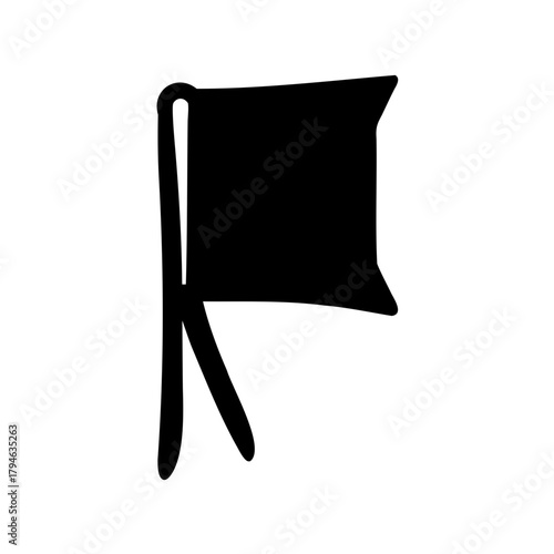 Simple black flag with a distinct design waving in the wind graphic