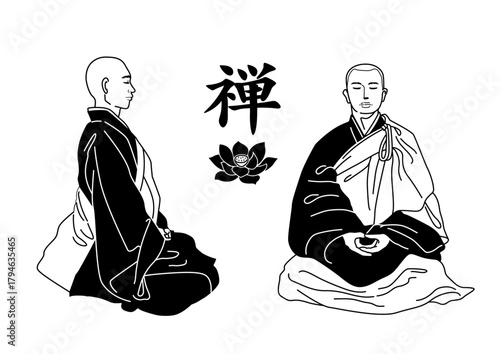 座禅を組む禅僧のイラスト