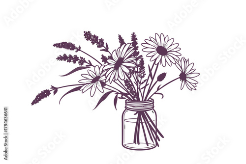 Flowers in Mason Jar Silhouette