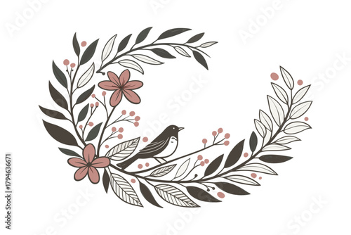 Floral Half-Wreath Silhouette