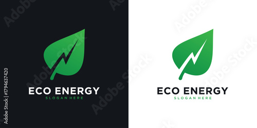 Eco energy logo design with leaf and electric