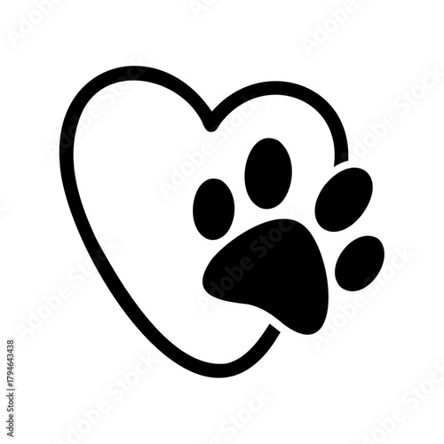 Symbol of love for pets, representing a heart with a paw print