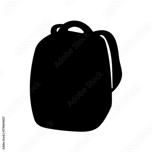 Silhouette of a simple black backpack with straps on white background