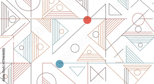Modern geometric pattern with triangles and circles, perfect for vibrant backgrounds and creative designs, a stylish addition to any project