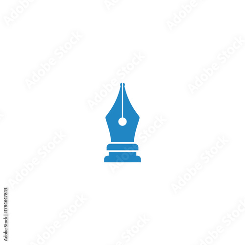 Blue fountain pen nib silhouette isolated on white background for design