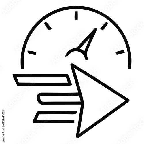 Dynamic speed indicator with forward arrow symbolizing progress, acceleration, and rapid growth in business and technology