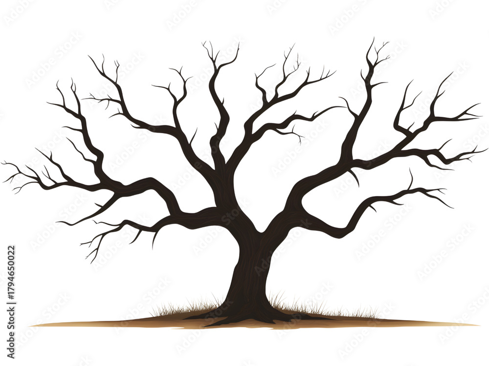 Fototapeta premium Leafless dead tree isolated on transparent background, perfect for autumn, drought, or environmental design themes.