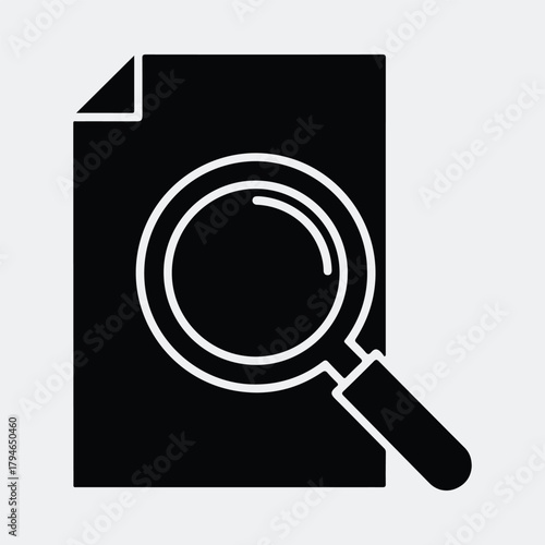 Silhouette document search icon paper with magnifying glass vector illustration