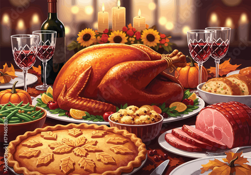 A vibrant 2D illustration capturing the abundance of the season