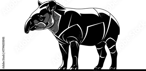 Vector silhouette of a tapir, a unique forest mammal. Design for conservation websites, zoo signage, or south American travel guides. EPS version.