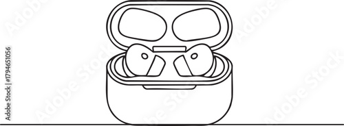 Continuous one line vector illustration of TWS true wireless earphone in minimalist modern line art style