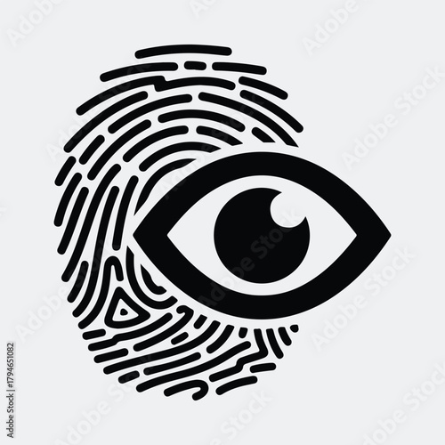 Silhouette fingerprint combined with eye represents identity verification vector illustration