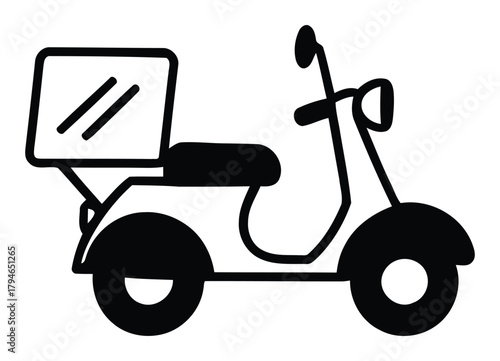 Sleek black delivery scooter icon symbolizing fast urban logistics and convenient food transport for modern businesses