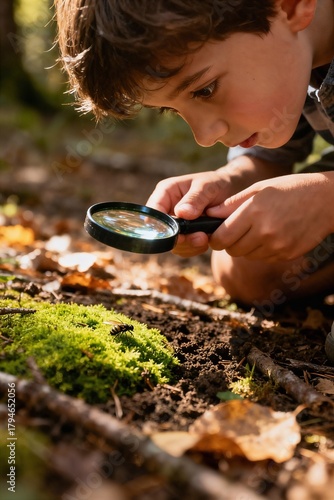 Wallpaper Mural Macro Lifestyle Photo of Child Exploring Forest Floor and Discovering Nature in Soft Light Torontodigital.ca