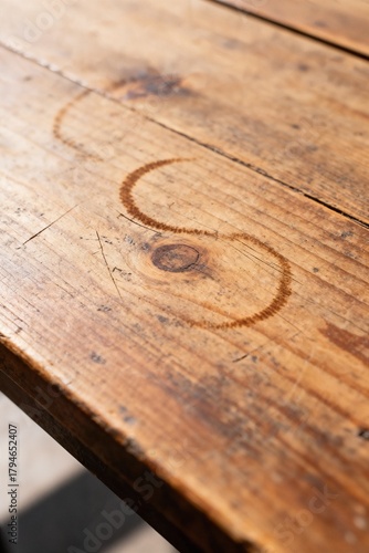 Wallpaper Mural Detailed Realistic Texture of Worn Wooden Surface with Subtle Scratches and Coffee Stains Torontodigital.ca