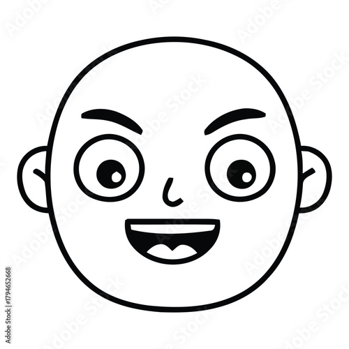 Joyful cartoon face with big smile and wide eyes, conveying happiness and excitement for use in playful designs and animations
