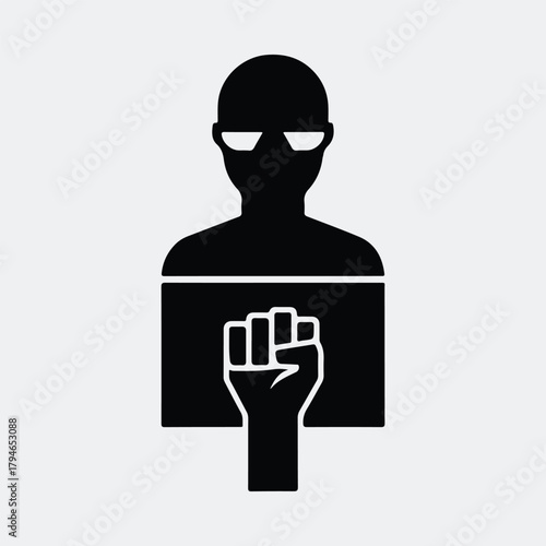 Silhouette protester holding sign with clenched fist up vector illustration