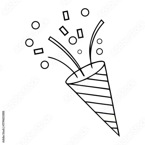 Whimsical party popper explodes with festive confetti and circles, a simple, joyful celebration graphic ready for your next event design.