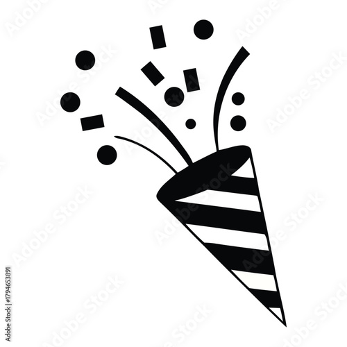 Celebrate joyously with a bursting party popper releasing vibrant confetti and streamers for festive moments and special occasions