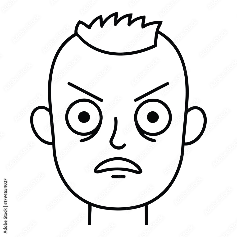Obraz premium Expressive cartoon face conveying frustration and anger with bold black outlines