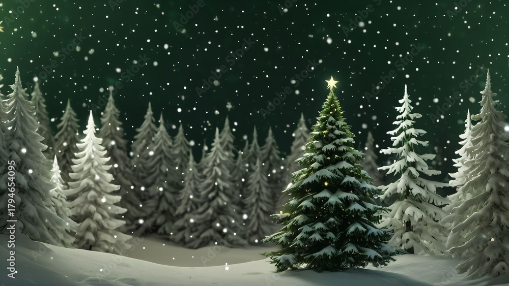 Obraz premium Snowy Pine Forest under Night Sky