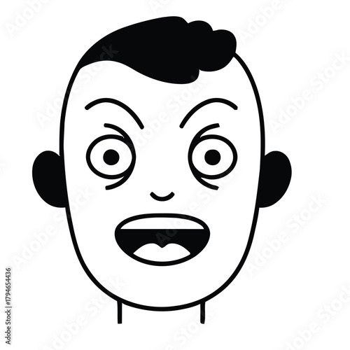 Shocked cartoon face with wide eyes and open mouth conveying surprise and astonishment, perfect for expressing extreme reactions