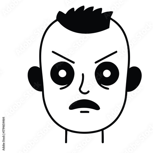 Frowning cartoon character's face conveying anger and frustration with expressive eyebrows and mouth