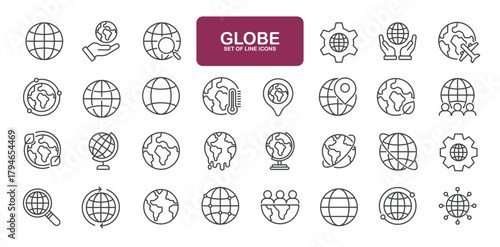 Set of line icons related to globe, earth, gobal, network. Outline icons collection