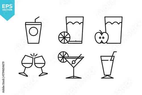 Set of line icons Drinks. Outline icons collection stock illustration