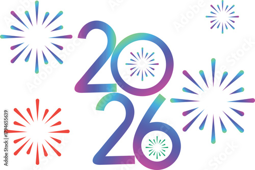 Multicolor 2026 digits with fireworks and a joyful and dynamic celebration with gradient filled numbers