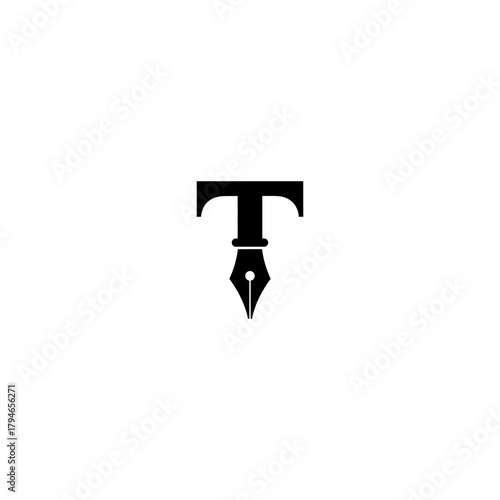 Stylized pen nib forming letter t silhouette on white background