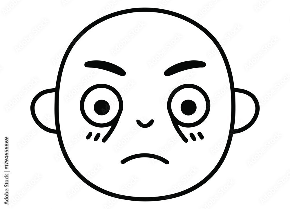 Obraz premium Expressive cartoon face showing frustration and exhaustion with wide eyes and furrowed brow, perfect for conveying negative emotions in design