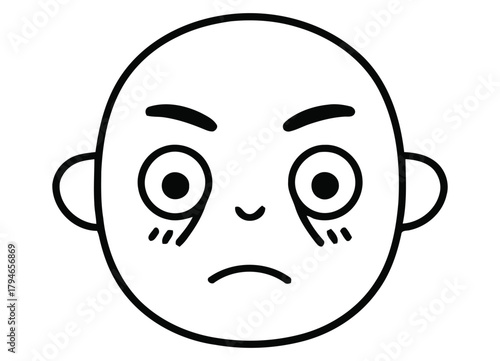 Expressive cartoon face showing frustration and exhaustion with wide eyes and furrowed brow, perfect for conveying negative emotions in design
