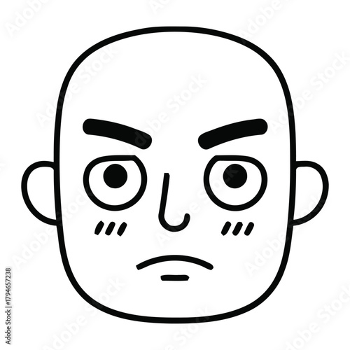 Frustrated character's face with furrowed brows and downturned mouth expresses strong disapproval and annoyance, perfect for conveying negative emotions in design.