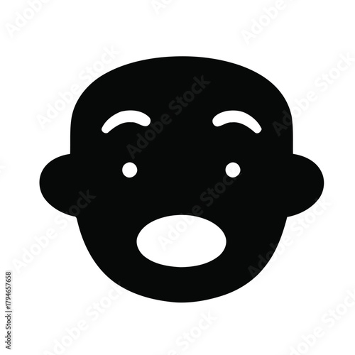 Surprised expressive face icon with wide open mouth and eyes conveying shock or astonishment in a simple, bold graphic style