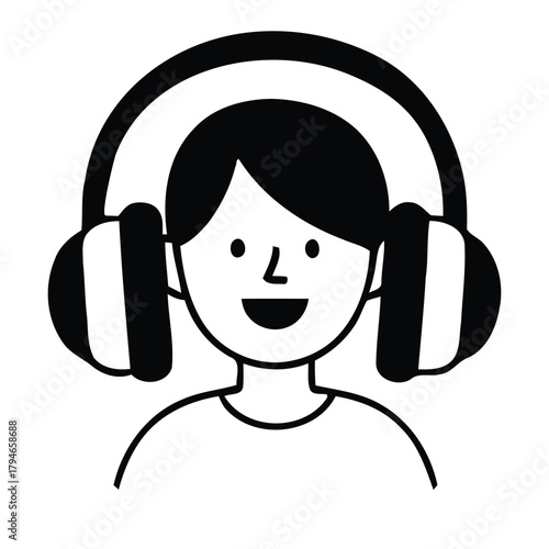 Joyful person with large headphones listening to music, embracing auditory experience and entertainment with a smile