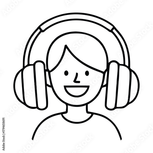 Joyful person wearing headphones, smiling and listening to music, perfect for entertainment and lifestyle content