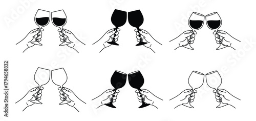 Raise a glass and celebrate life's moments with these elegant wine cheers illustrations, perfect for conveying joy and connection.