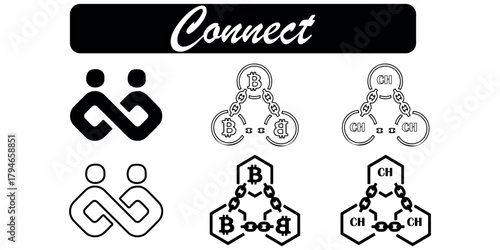 Chain Shape Silhouette Pattern. Chain link black silhouette vector illustration. Set of black isolated silhouette of chains on white seamless repeatable texture background. pattern