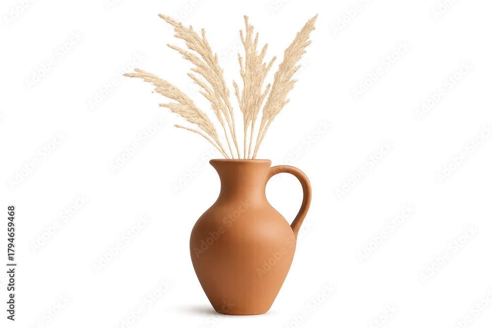 Naklejka premium Terracotta jug holding dried pampas grass on transparent background