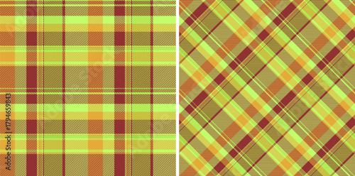 Textile pattern background of seamless plaid vector with a check tartan fabric texture. Set in christmas colors for latest trends in modern everyday fashion prints.