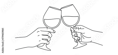 Two hands clinking wine glasses in a celebratory toast, symbolizing friendship and shared moments of joy and success.